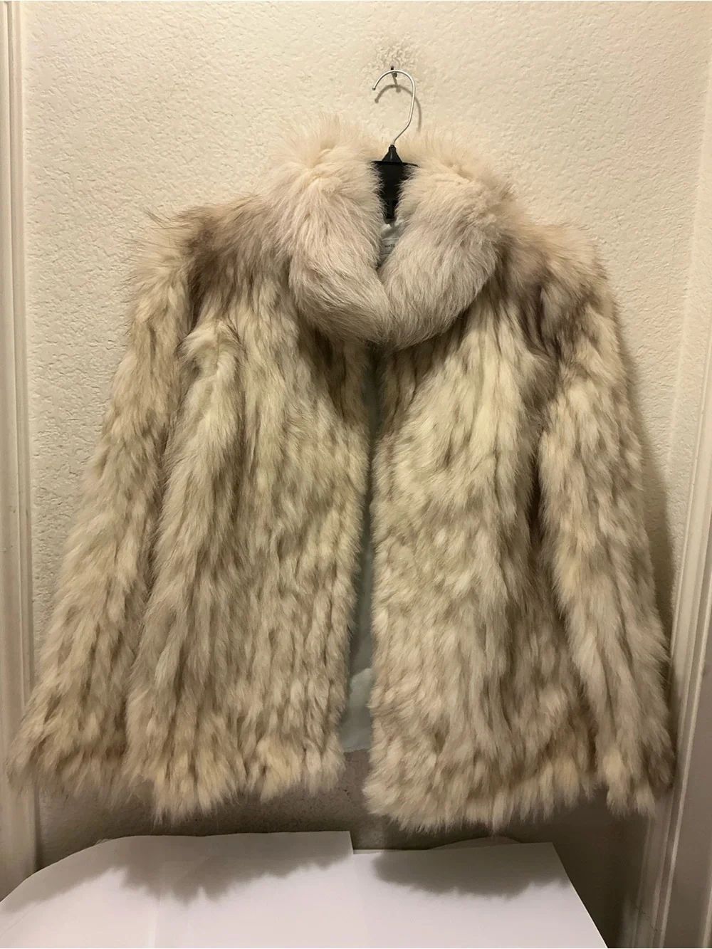Saga Fox Furs Cream Faux Fur Coat with Subtle Brown Tones size M